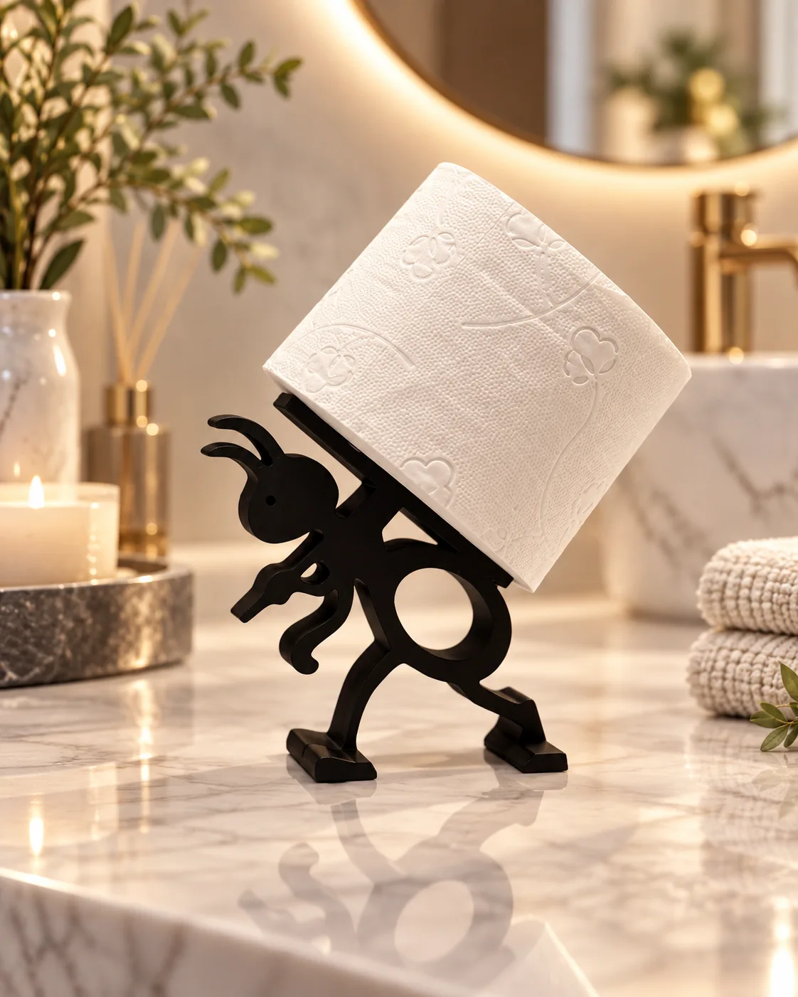 ATLAS: schwarzer Toilettenpapierhalter in Ameisenform mit Rolle