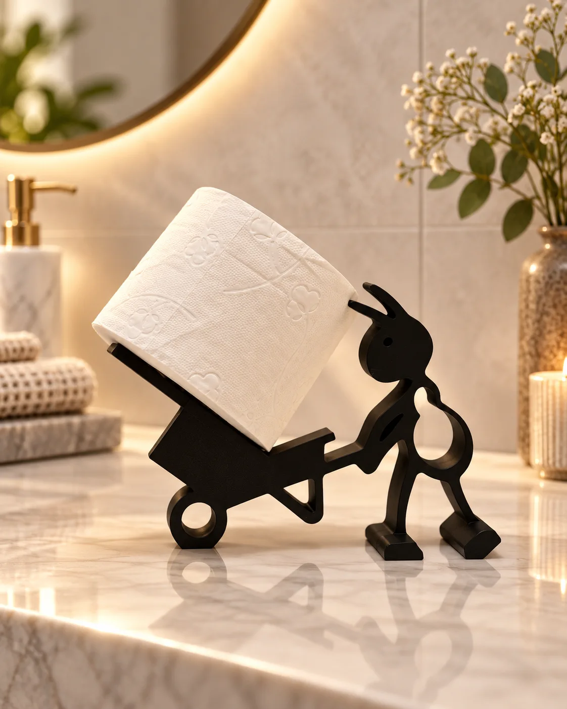 MILO: schwarzer Toilettenpapierhalter in Ameisenform mit Rolle